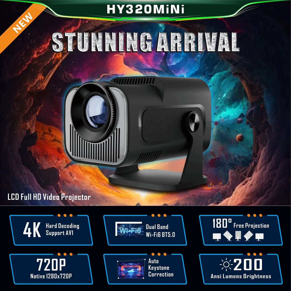 HY320 Mini Smart 1080p Home Android 11 Smart Projector Full HD Projector Portable Screen