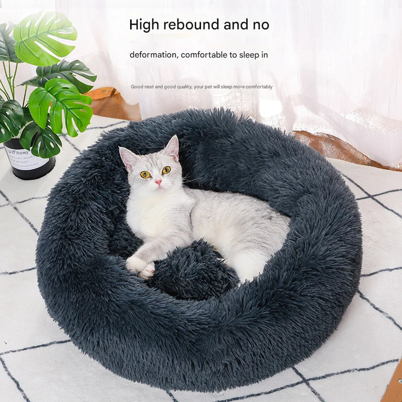 Luxury Fluffy Cushion Plush Soft Donut Dog Bed Accessories Washable Calming Sofa Camas