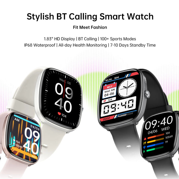 5.0 Smart Watch for Men Women 1.83" AMOLED Touch Fitness Tracker Heart Rate SpO2 Sleep