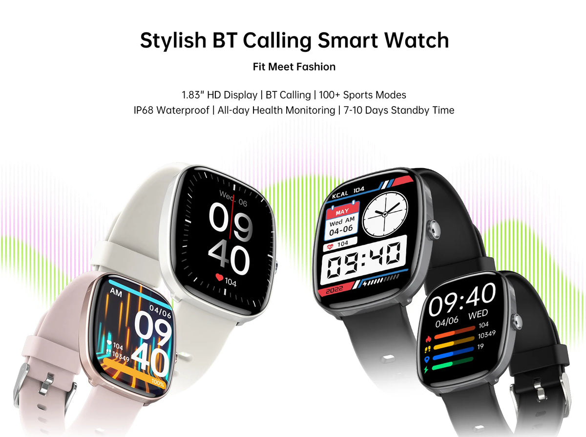 5.0 Smart Watch for Men Women 1.83" AMOLED Touch Fitness Tracker Heart Rate SpO2 Sleep