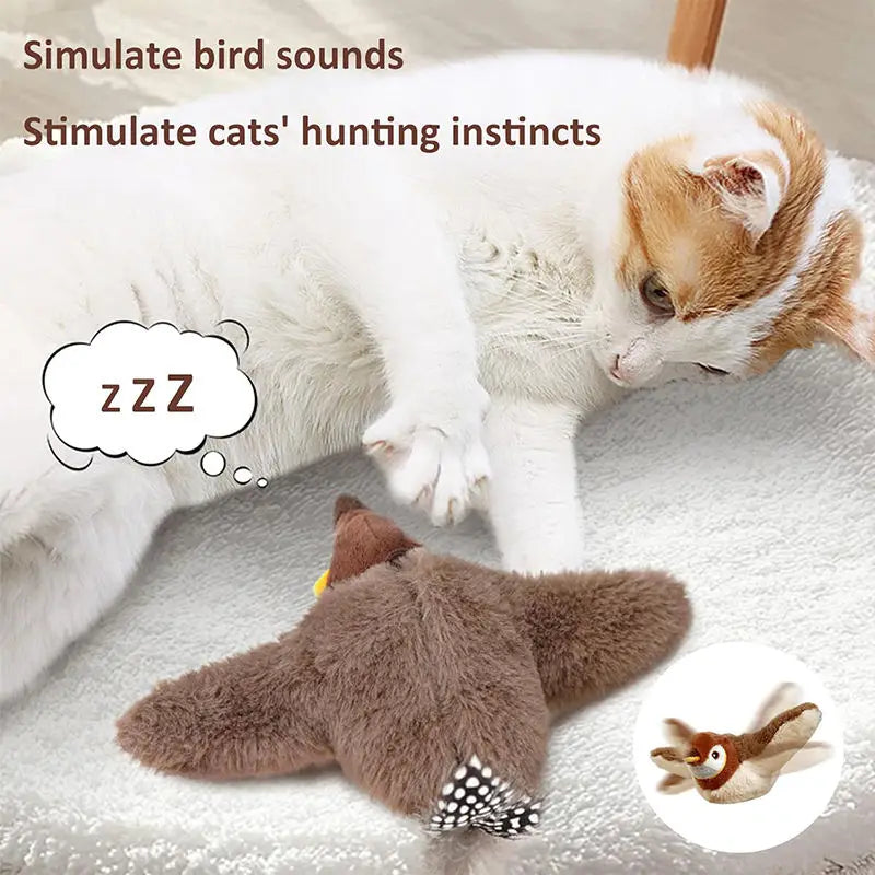 USB Rechargeable Interactive Cat Toy Simulated Chirping Bird Automatic Flapping Wings