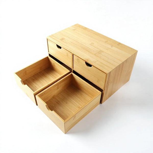 Bamboo Storage Box Desktop Drawer Organizer Multi-Tiered Drawer-Style Office Wooden