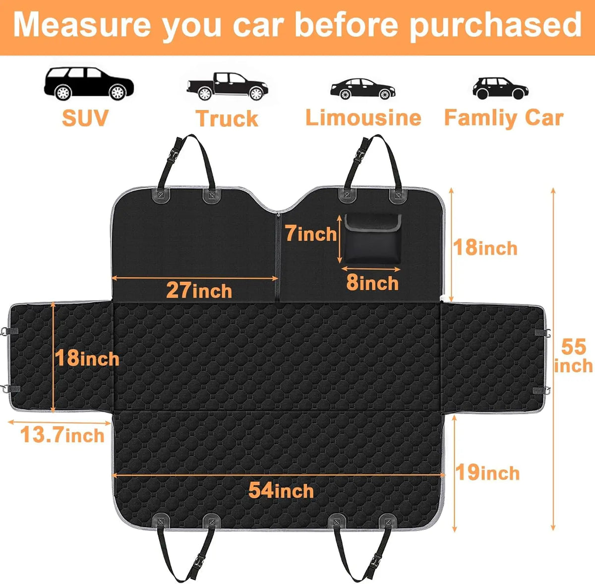 Dog Car Seat Cover Waterproof Pet Cat Travel Mat Mesh Carrier Car Hammock Anti-Sliper