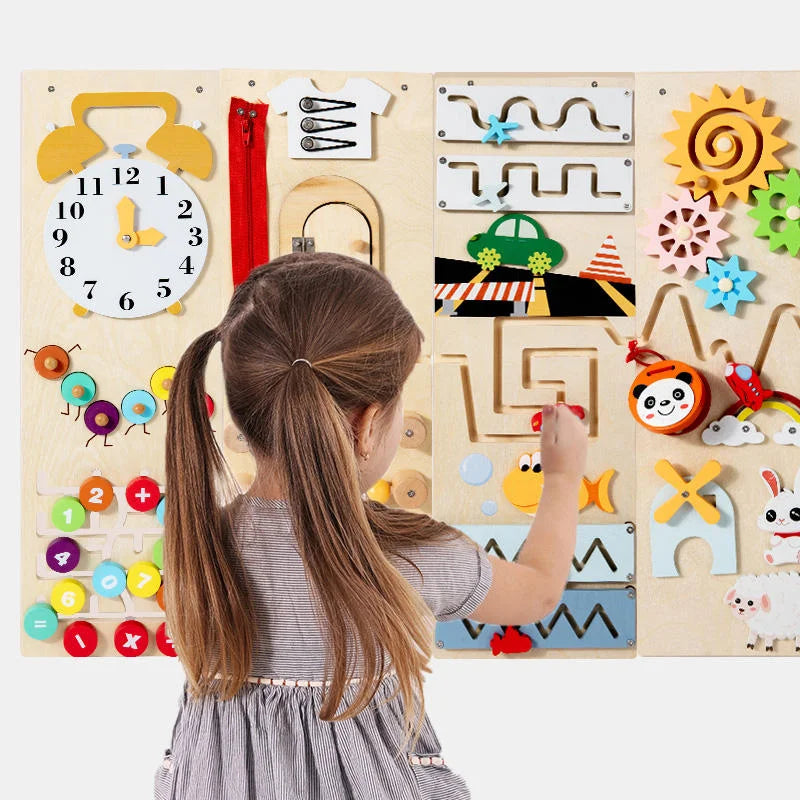 Large Wooden Montessori Wall Busy Board Clock Music Sets Felt Autism Sensory Cognitive