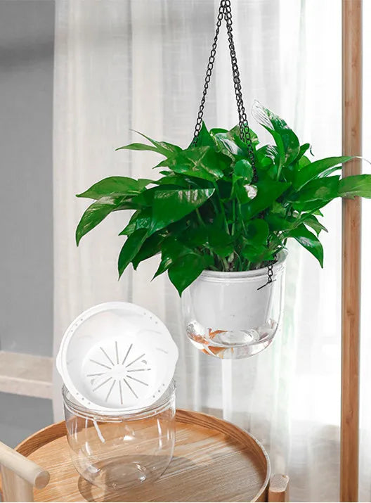 Resin Self Watering Hanging Planters Indoor/Outdoor Flower Pots Hooks Drainage Holes 3.5L
