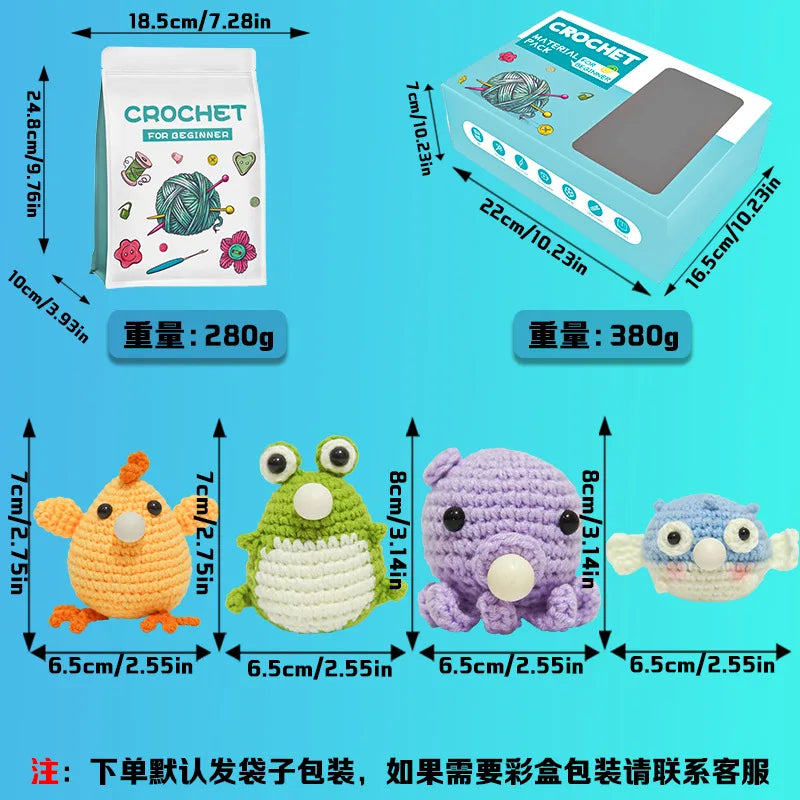 DIY Crochet Kit Woven Technique Yarn for Crafting Animal Doll Pendant Beginner English