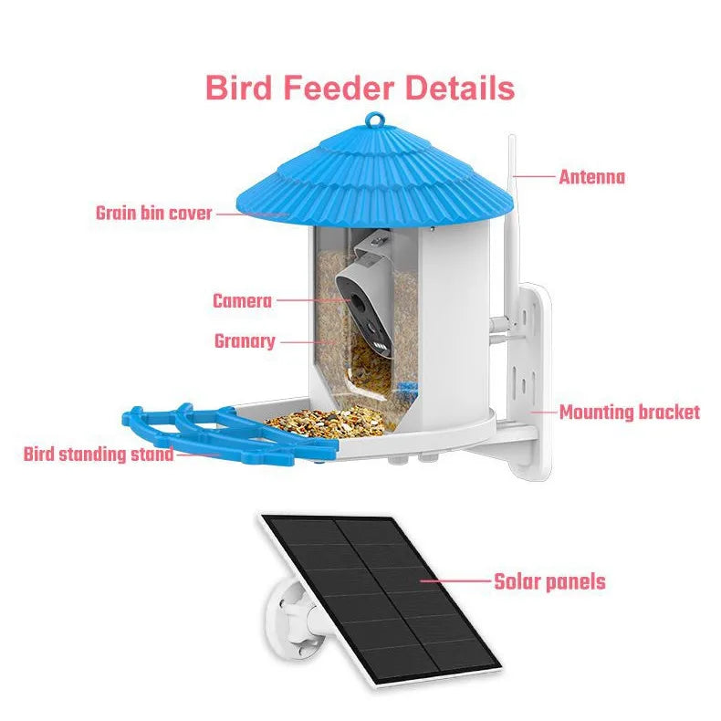 Automatic Smart Solar & Battery Powered Bird Feeder IPx6 Waterproof with Night Vision 4MP