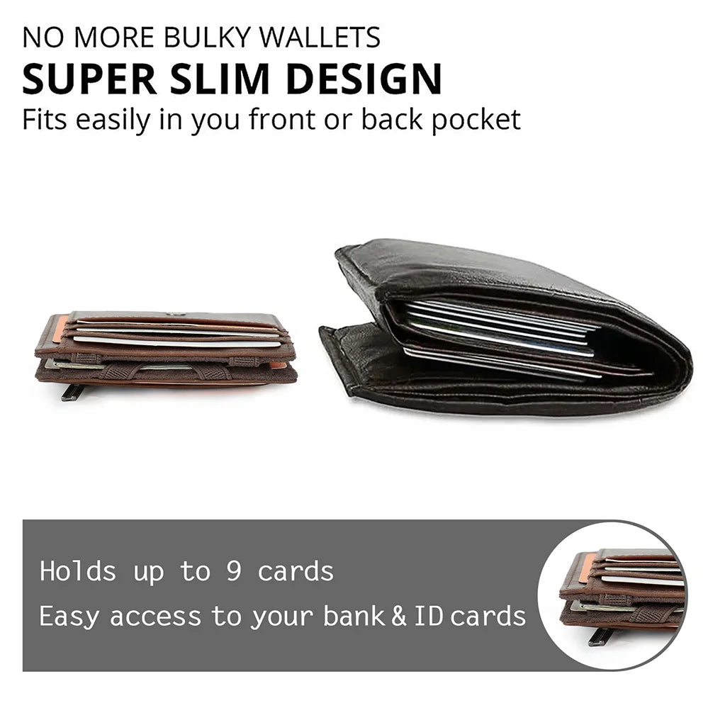 Contact'S Slim Magic Wallet Minimalist Full Grain Genuine Leather RFID Card Holder Wallet
