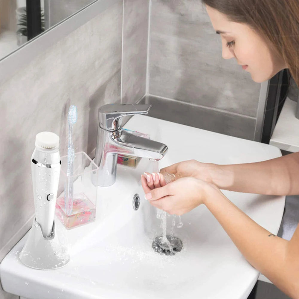 4 in 1 Sonic Electric Vibrating Face Wash Brush Deep Cleansing Silicone Face Cleaner