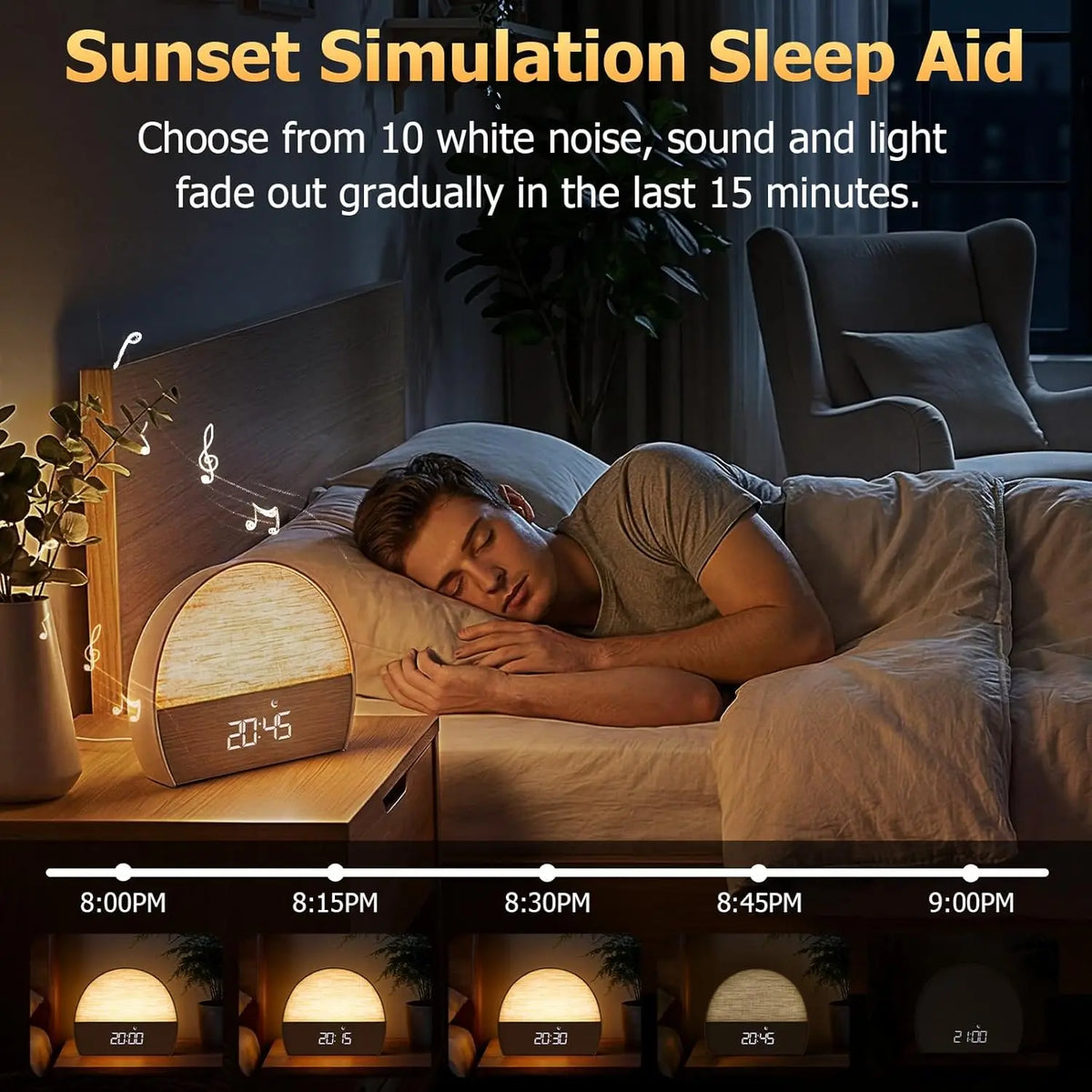 Digital Electronic Fabric Wake-Up Light & Smart Sunrise Alarm Clock with White Noise