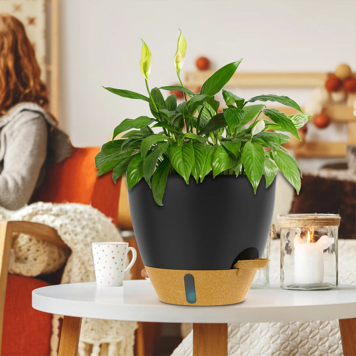 Automatic Self-Watering PP Plastic Flower Pots Drainage Holes Modern Style 8-12 Inch