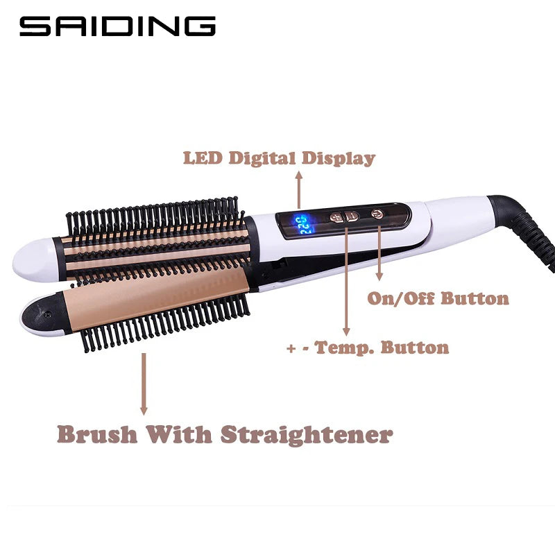 Professional 360 Rotating Electric Hair Straightener Brush 2-in-1 Straightening