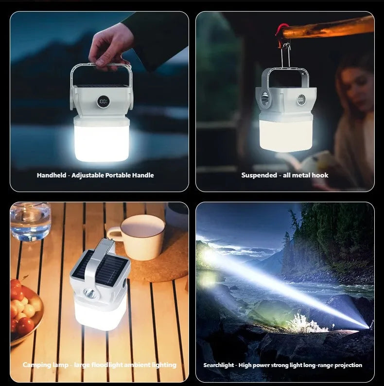 Solar Rechargeable Camping Lantern Long Lasting Battery Tent Light Emergency Lighting
