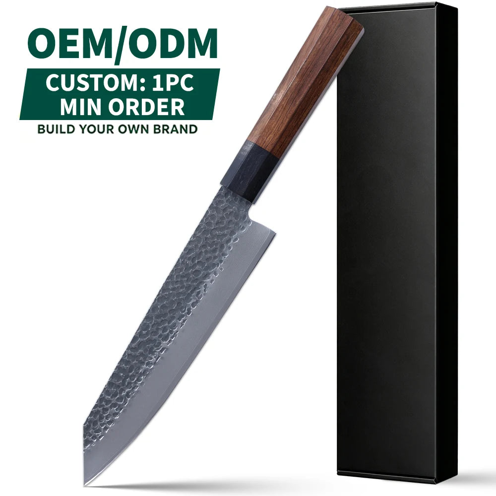 Bubinga Wood Handle Hammered Texture Kitchen Knife Custom 67 Layer Damascus Kitchen