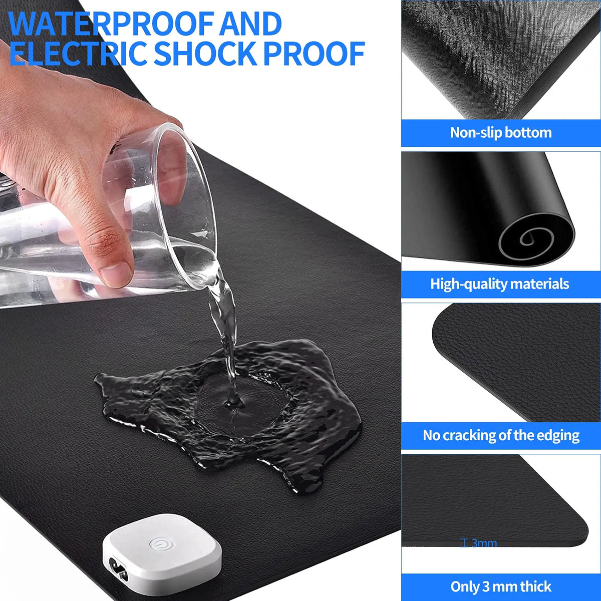 3 Levels Heating Auto Shut-Off PU Leather Mouse Pad - 31.5 X 13 Inch Heated Desk Pad Mat