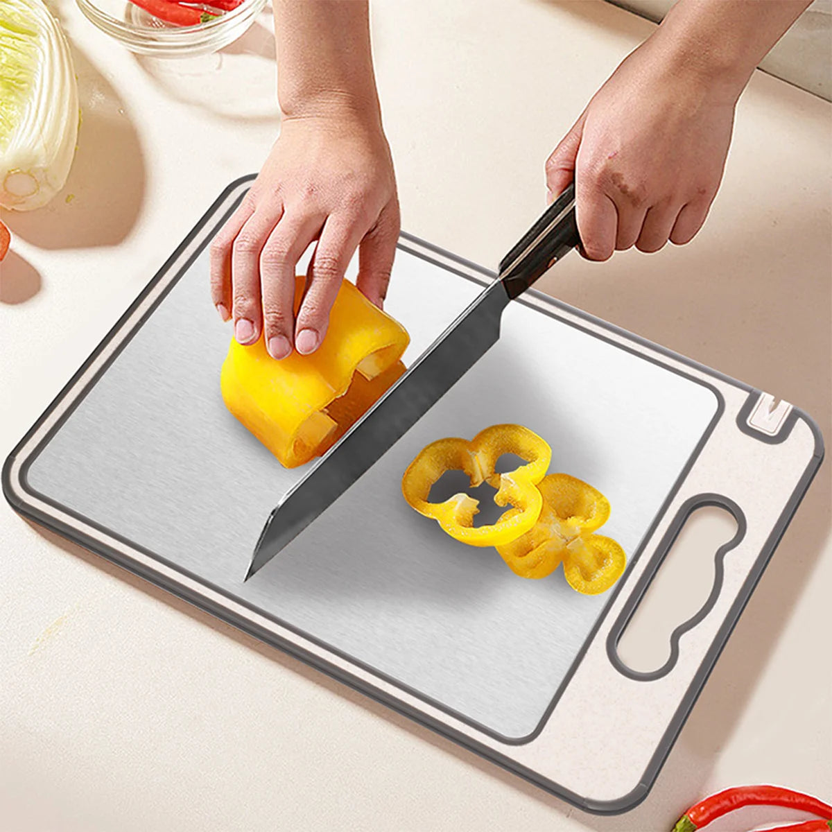 Pure Titanium Wheat Straw Fiber Cutting Board - Double-Sided Antibacterial with Built-in