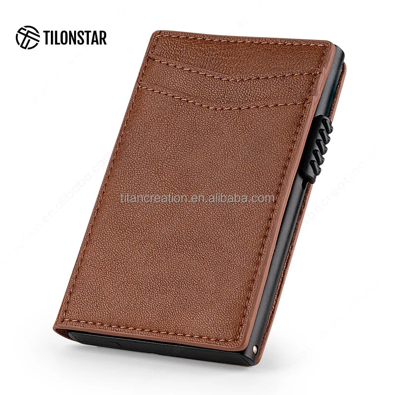 Hot Style Mini Card Sleeve Slim Minimalist Pop Up RFID Blocking Leather Business Credit