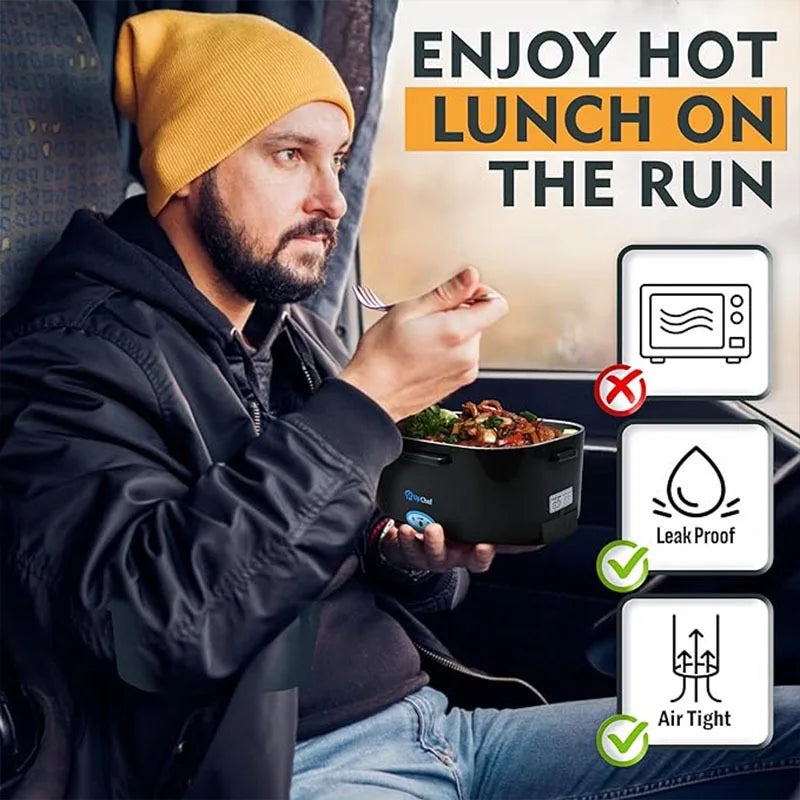 Stainless Steel Double Layer Food Heater Car and Home Use Electric Lunch Box With Handbag