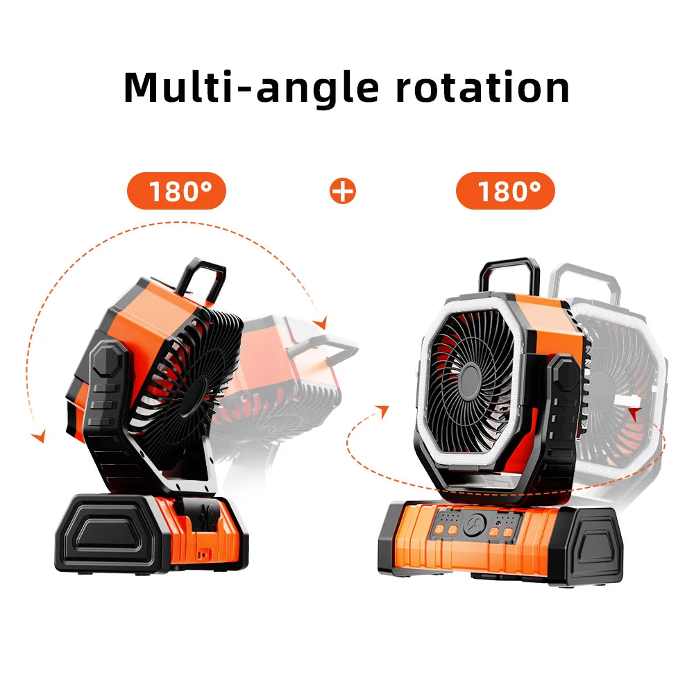 20000mAh Rechargeable Outdoor Camping Fan With LED Light Power Bank USB Charging Remote