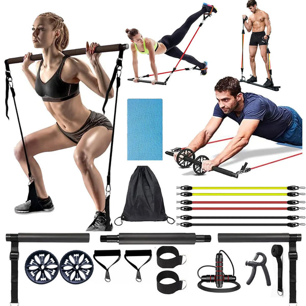 3 Section Yoga Bar Kit Resistance Band Bar Pilates Fitness Bar Stretching Strength