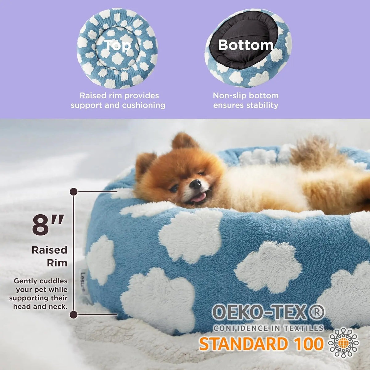 Long Faux Fur Donut Dog Bed, Round and Super Soft for Winter Naps