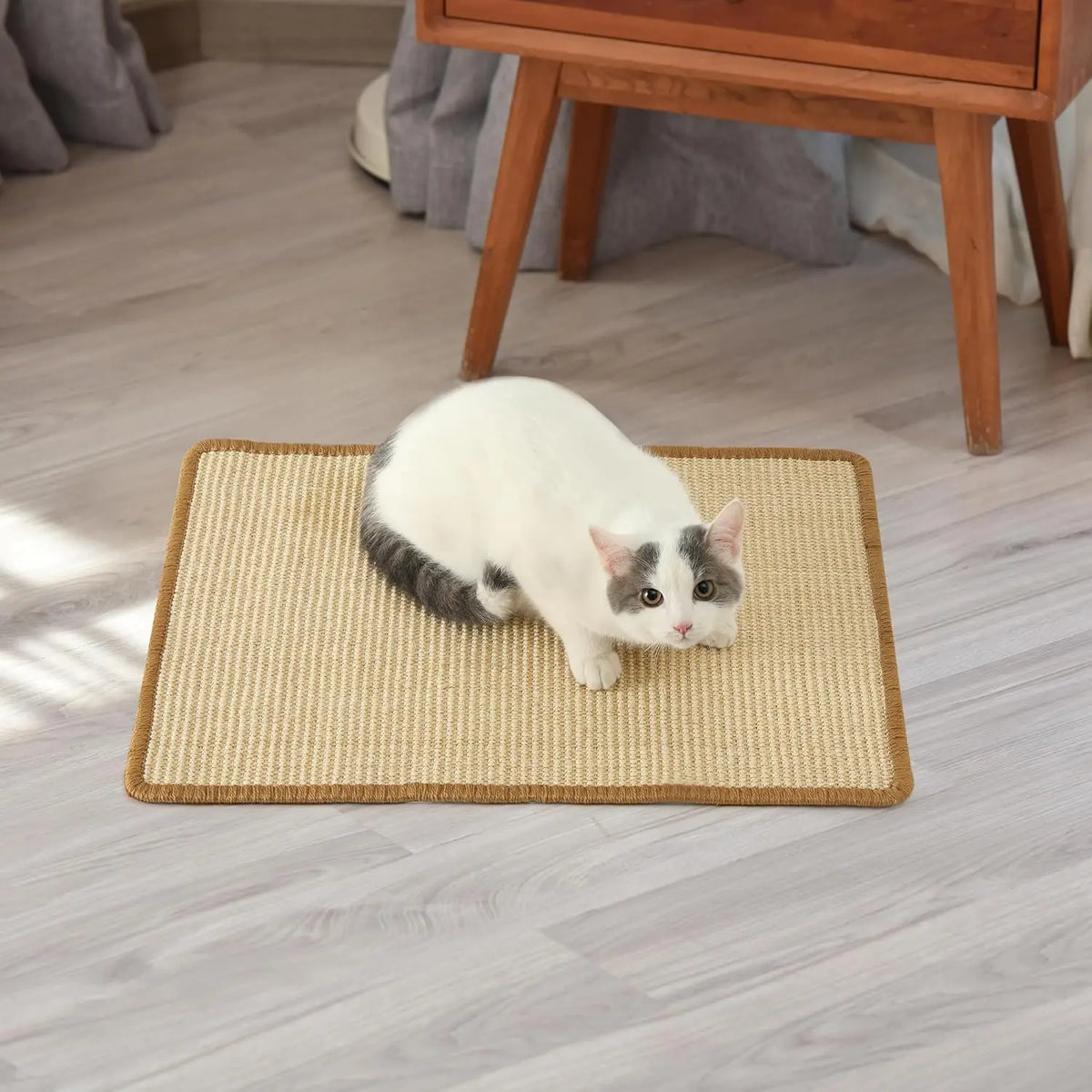 Natural Sisal Cat Scratcher Mat Horizontal Floor Scratching Pad Rug With Sticky Tapes