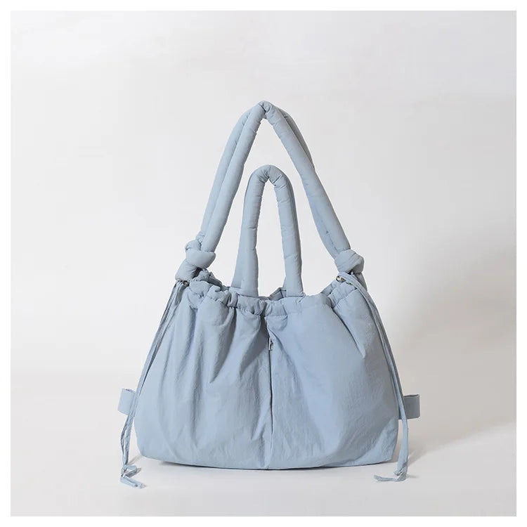 Waterproof Nylon Tote Bag Padded Handles Pillow Shape Foldable Shoulder Carry Handbag