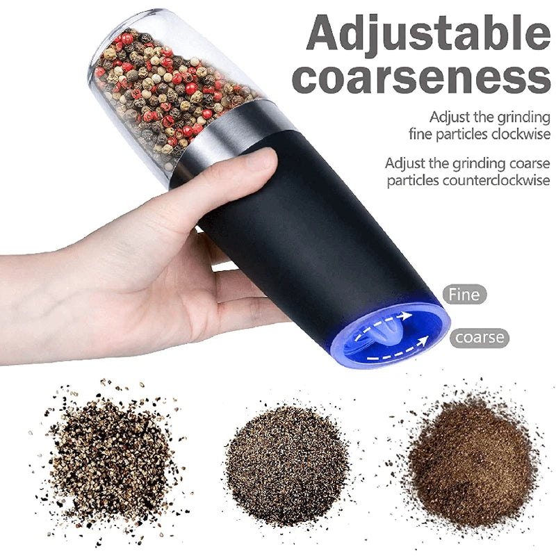 Adjustable Coarseness Electric Pepper & Salt Grinder with LED Light Stainless Steel