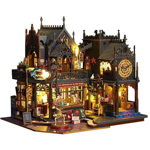 Wooden DIY Book Nook Kit Hogwarts -Style Architecture Building Set 1:12 Scale Miniature