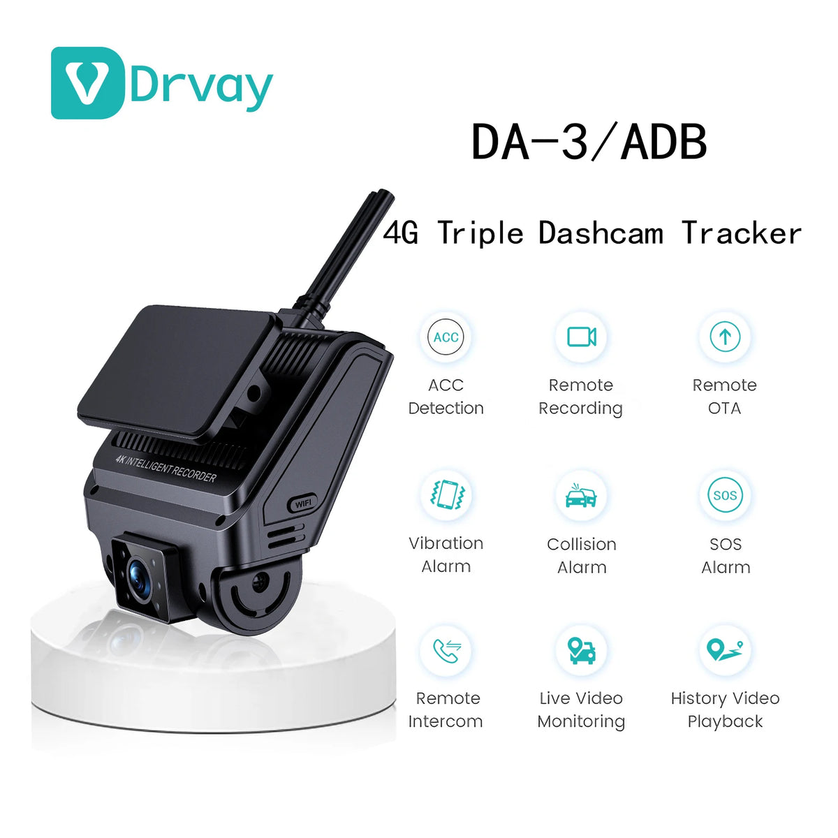 Daovay 4G 3 Way Camera Mirror Front and Rear Dash Cam for Car With Adas Fleet GPS