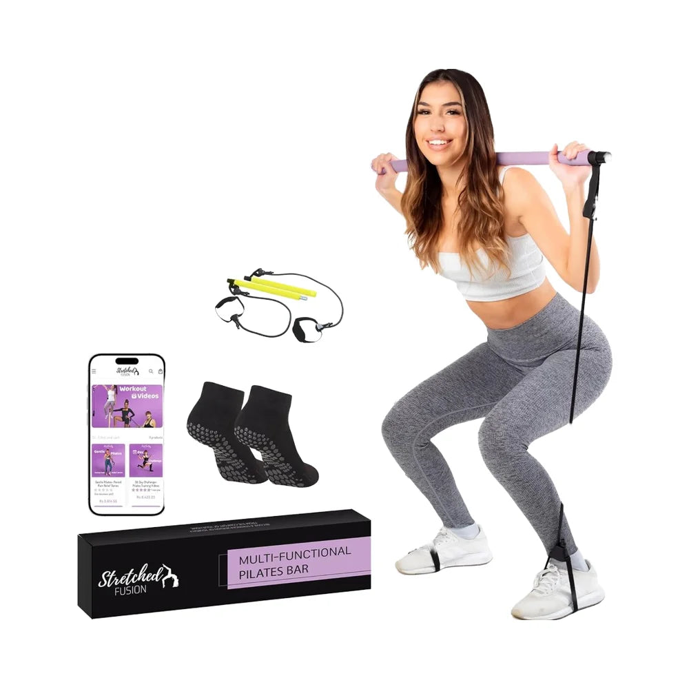 Portable Home Workout Pilates Bar Kit Includes Bar for Legs Waist Arm with 30-Day
