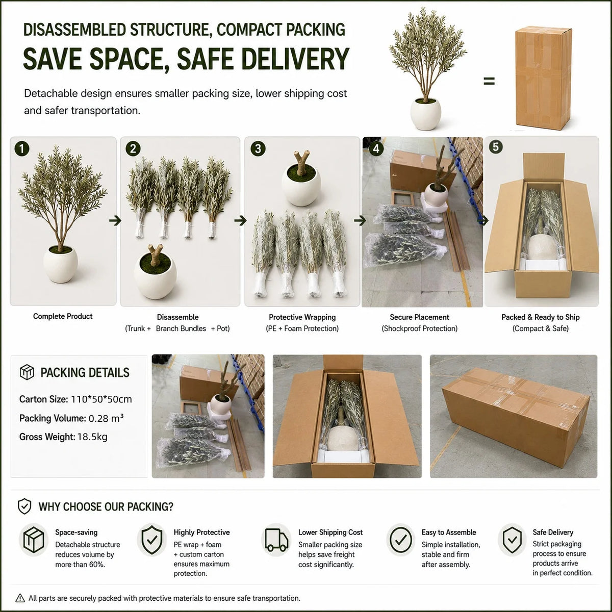 6ft-8ft Large Artificial Olive Tree with Ceramic PP Pot, Freight Saving Detachable