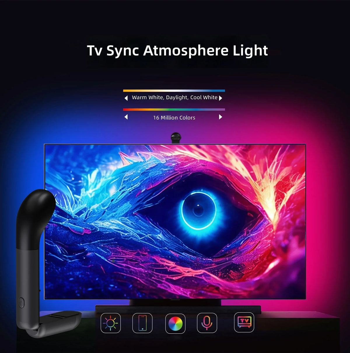 Smart TV Plastic LED Backlight Strip Camera Sync Music Color-Changing Ambient Light