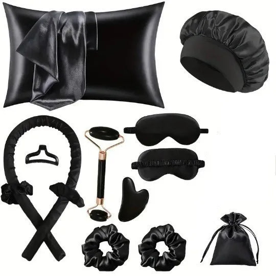 12-Piece Set Heatless Hair Curler Silk Hair Roller Waves Curling Rod Headband Scrunchie