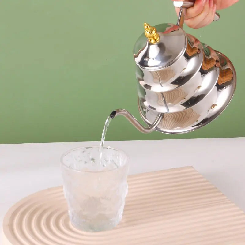 Gooseneck Kettle Set 2 PCS Gold Silver Stainless Steel Beehive Tiered Body Pour Over