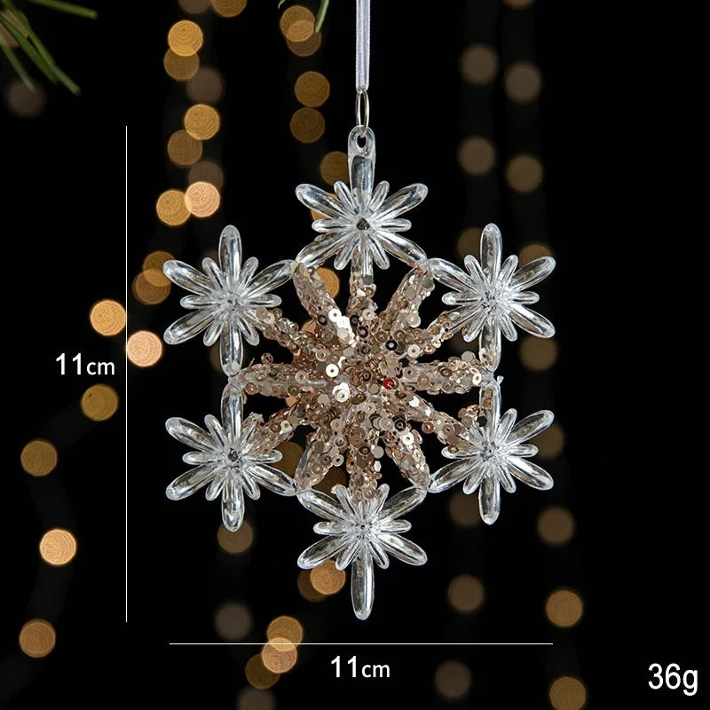 Christmas Ornaments Sequins Acrylic Transparent Snowflake Pendant Hanging Decor Christmas