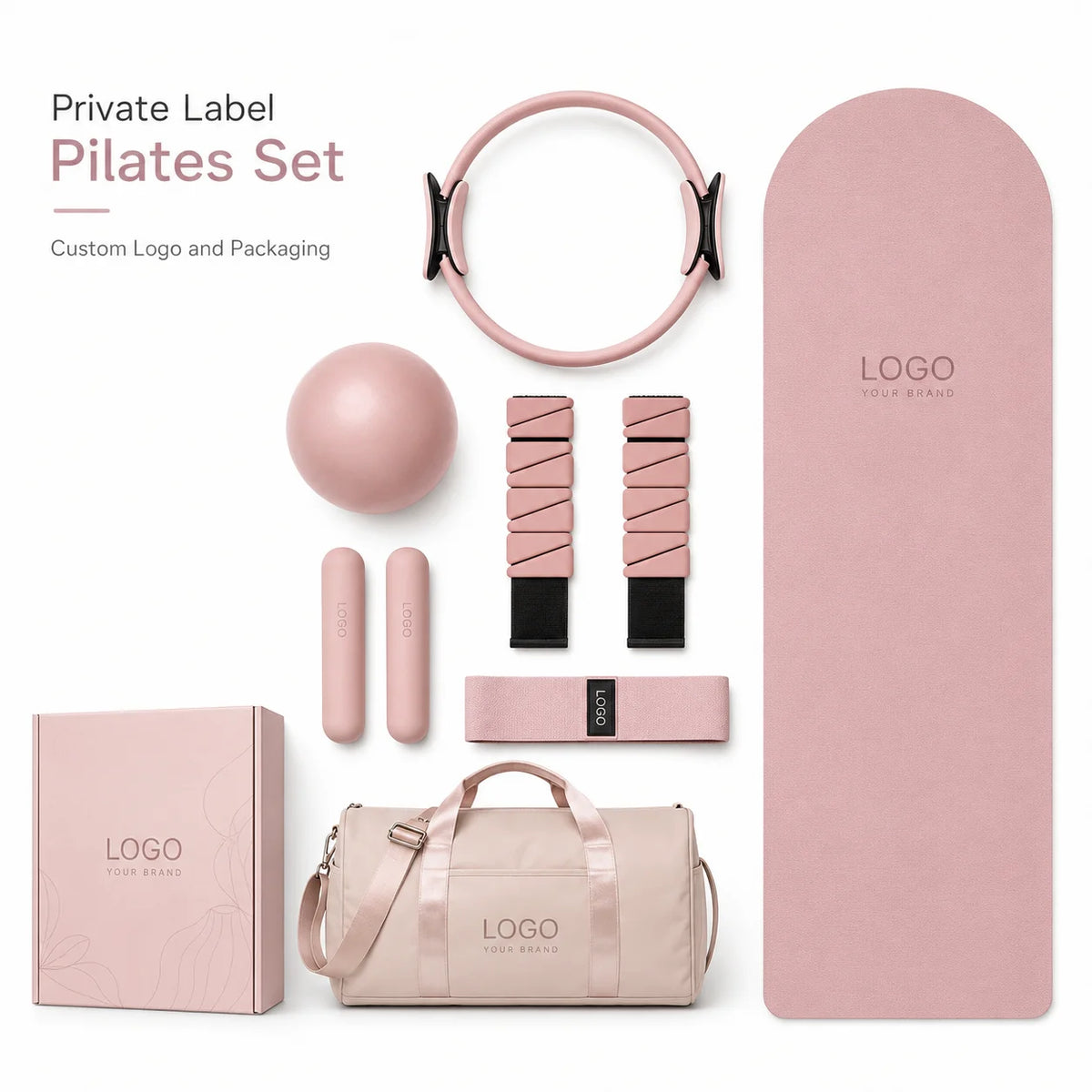 Custom Silicone Pilates Set With Non Slip Yoga Mat Soft Dumbbells Flexible Power Ring