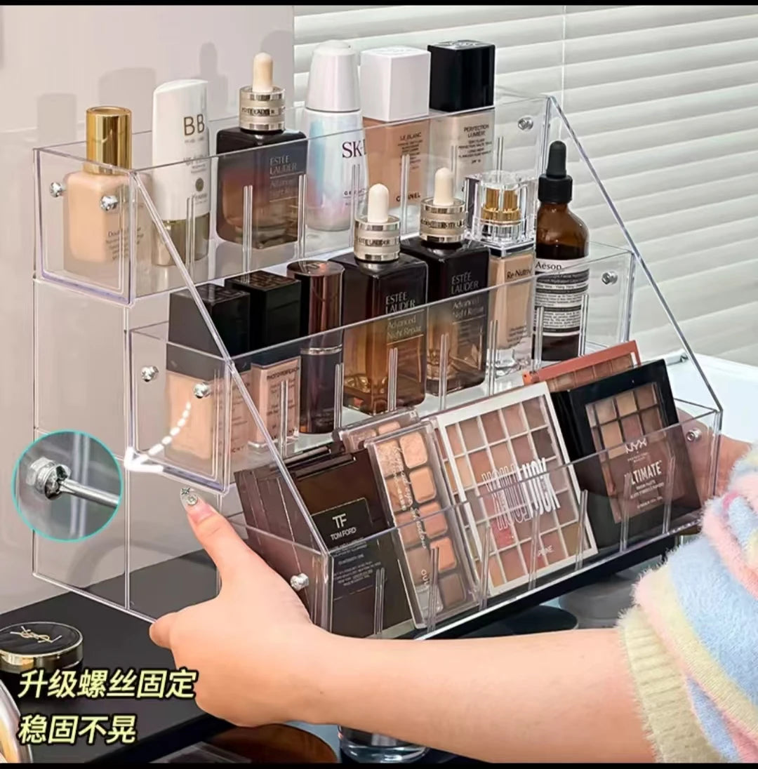 Modern Multi-Layer Acrylic Display Rack for Lipstick Transparent Eco-Friendly Trapezoid