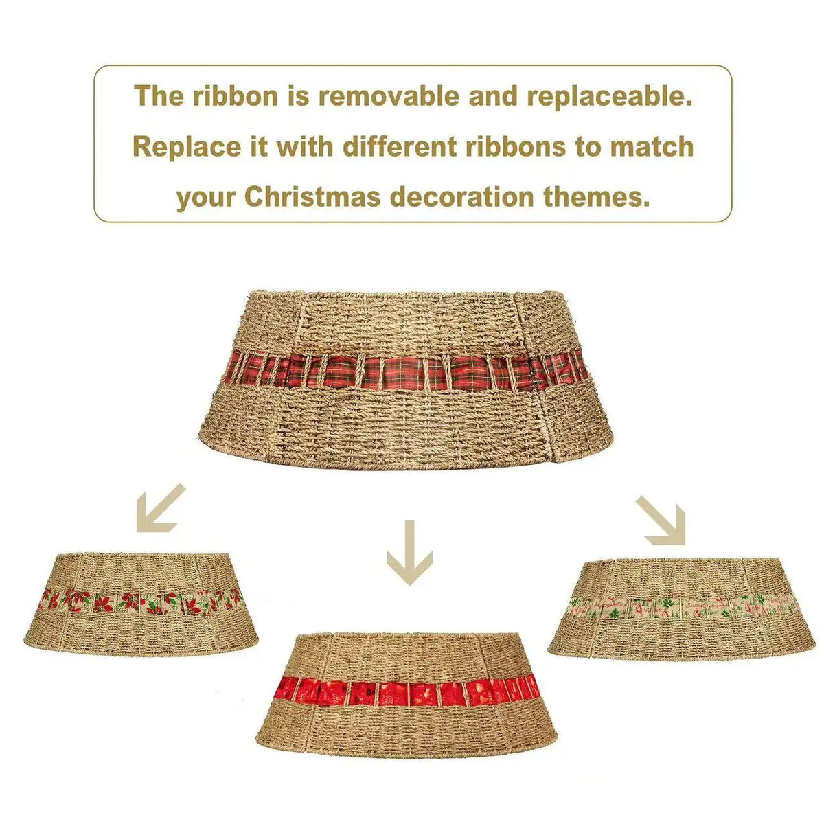 Handwoven Rattan Christmas Tree Collar Woven Tree Skirt Base Cover for Christmas Decor