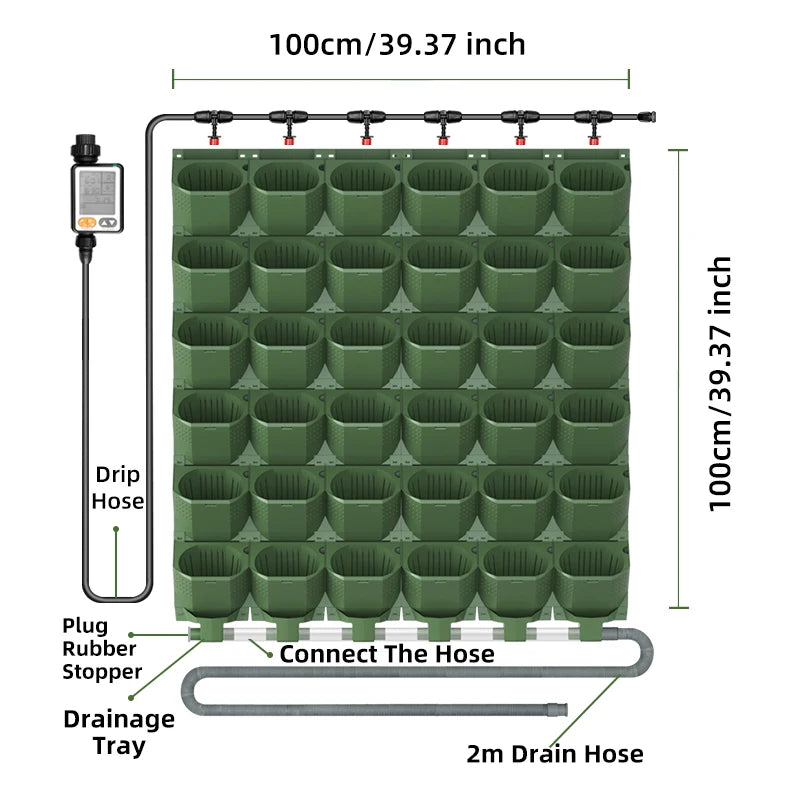 Naturix 5017 Vertical Garden Wall Planter Kit 1m2 36 Planting Pockets with Timer Drip