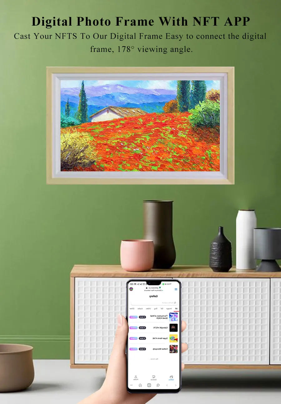 10.1 21.5 22 27 43 50 55 Inch Wooden NTF 4K LCD Digital Photo Frame For Indoor Use