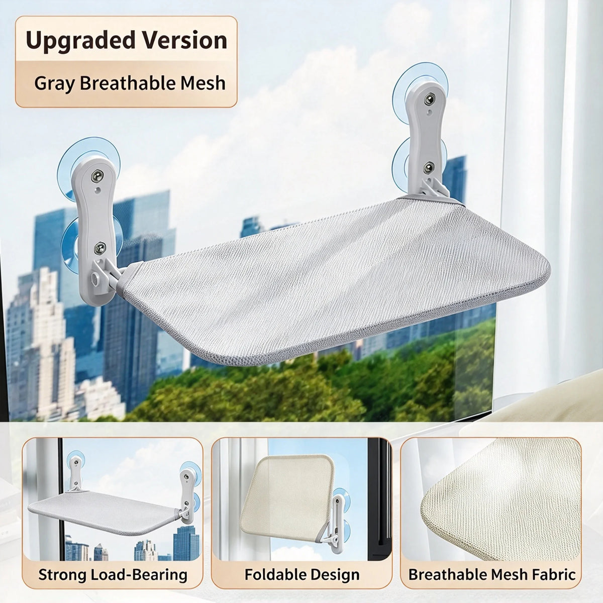 Luxury Cat Window Perch Suction Cup Hammock Bed with Removable Washable Cover Indoor