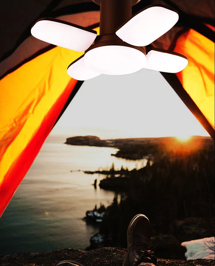 Foldable 4-Leaf Solar Camping Lantern, USB Rechargeable Bright Outdoor Camp Light,