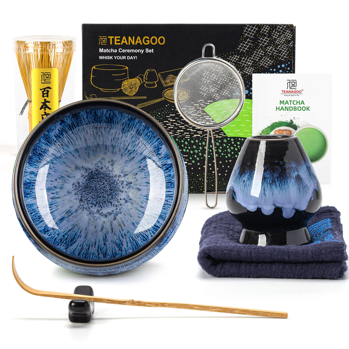 Tradition Tea Set for Making Latte Ceramic Bowl Matcha Whisk Set with Holder Scoop Sifter