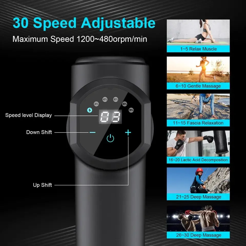 6 Massage Heads Deep Tissue Powerful Handheld Massage Gun LCD Display 30 Speed Settings