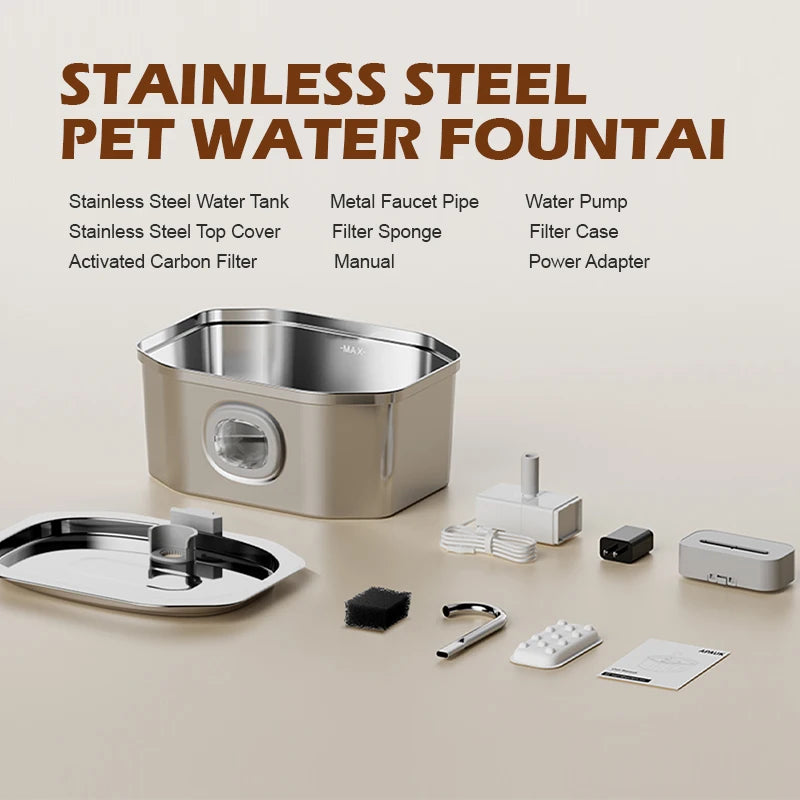 Buy 304 Stainless Steel Pet Water Fountain Automatic Cat Dispenser Dog Drinking Fountain