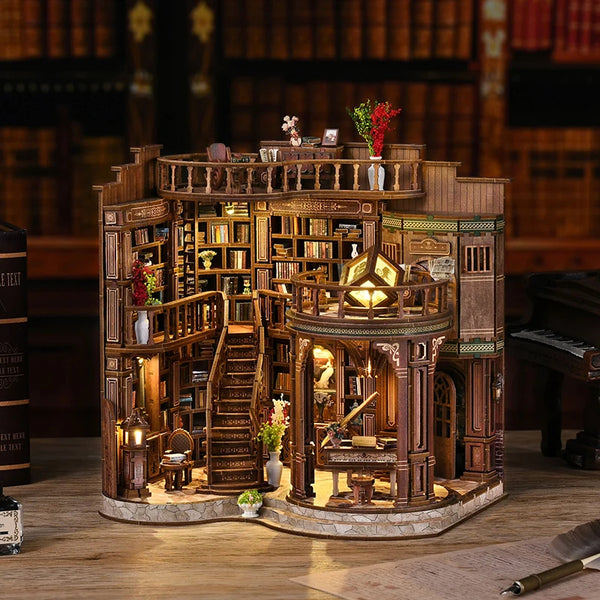 Vintage Loft Study Hall Book Nook a 3D Wooden Puzzle and Miniature Dollhouse Kit