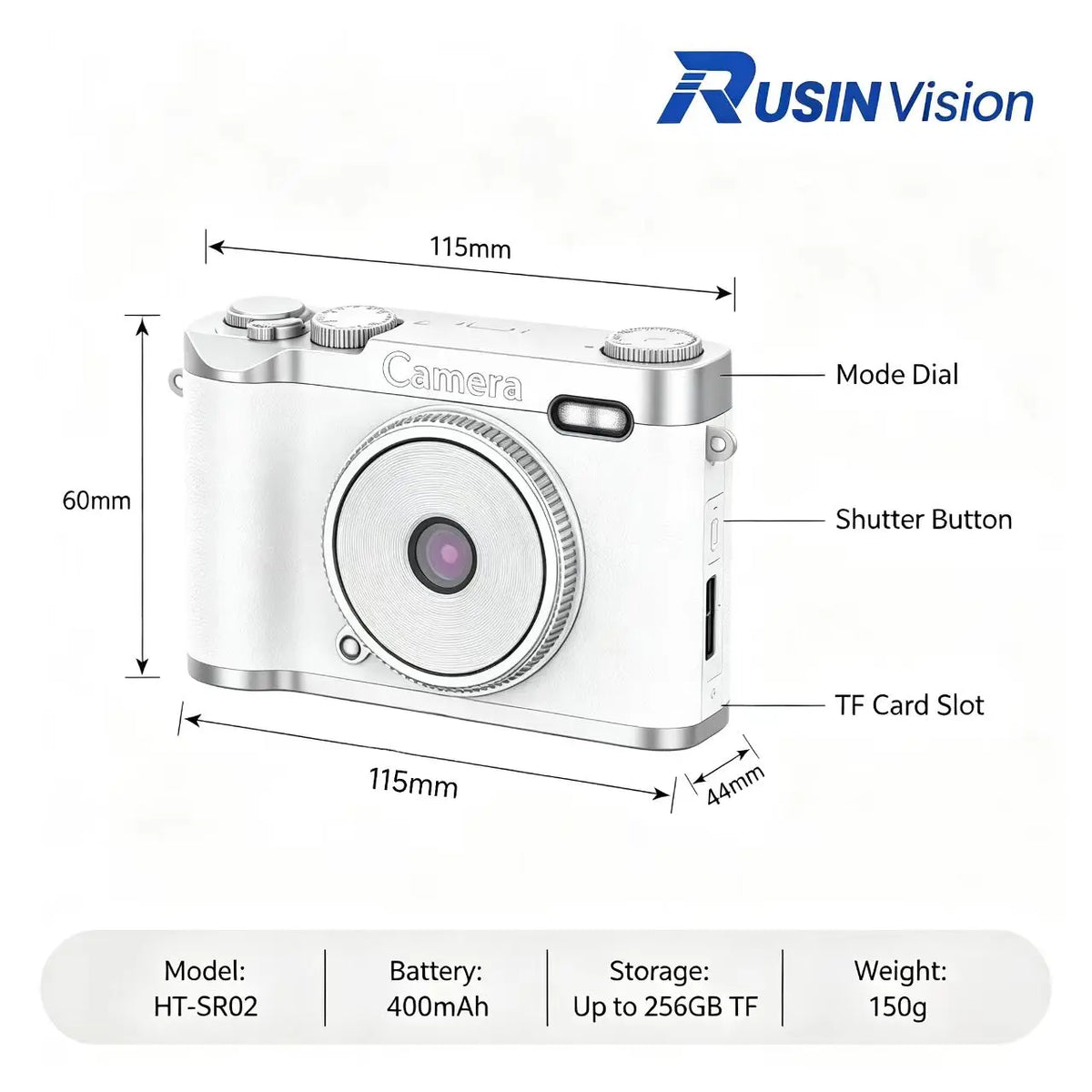RusinVision HT-SR02 Retro Kids Digital Camera 68MP Dual Lens 1080P 16X Zoom 2.4 LCD