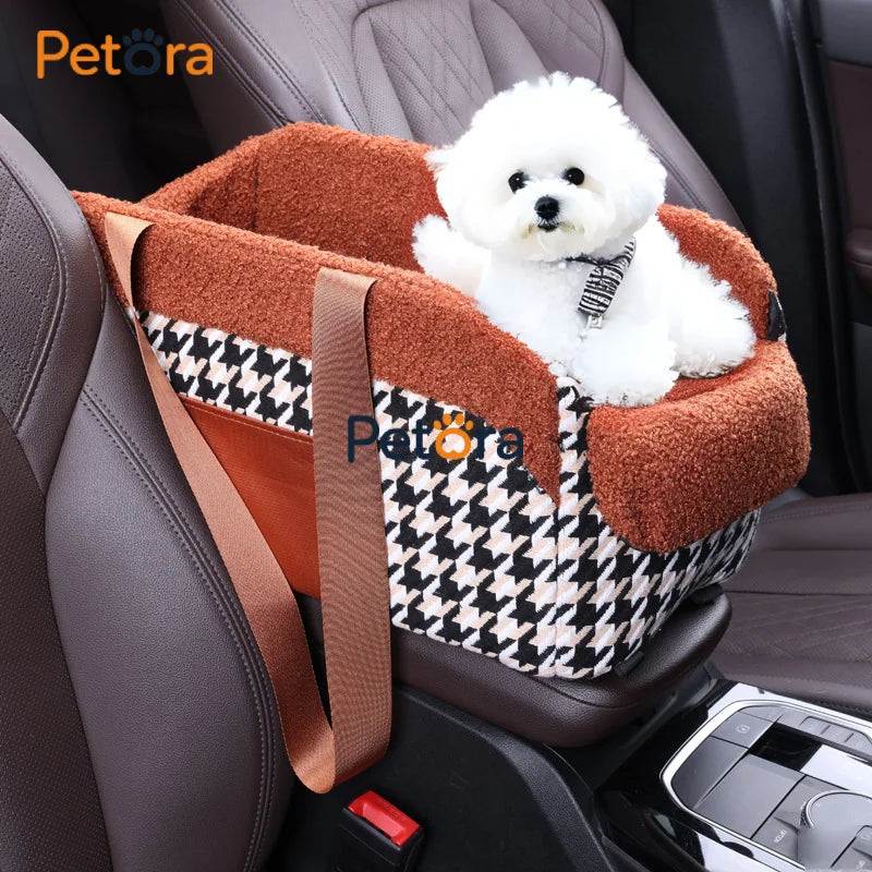 Dog Car Seat Bed with Hard Bottom, Open-Top or Lidded Pet Travel Seat
