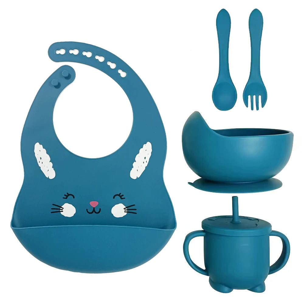 8pc Bebe Silicone Feeding Set Toddler Weaning Set Suction Bottom Infant Dining Tableware